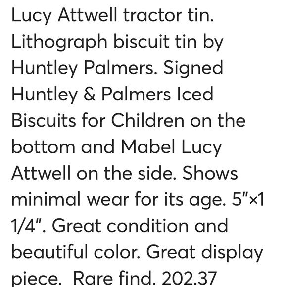 Mabel Lucie Attwell Tractor Biscuit Litho Tin Antique RARE find Huntley Palmers - Picture 6 of 7